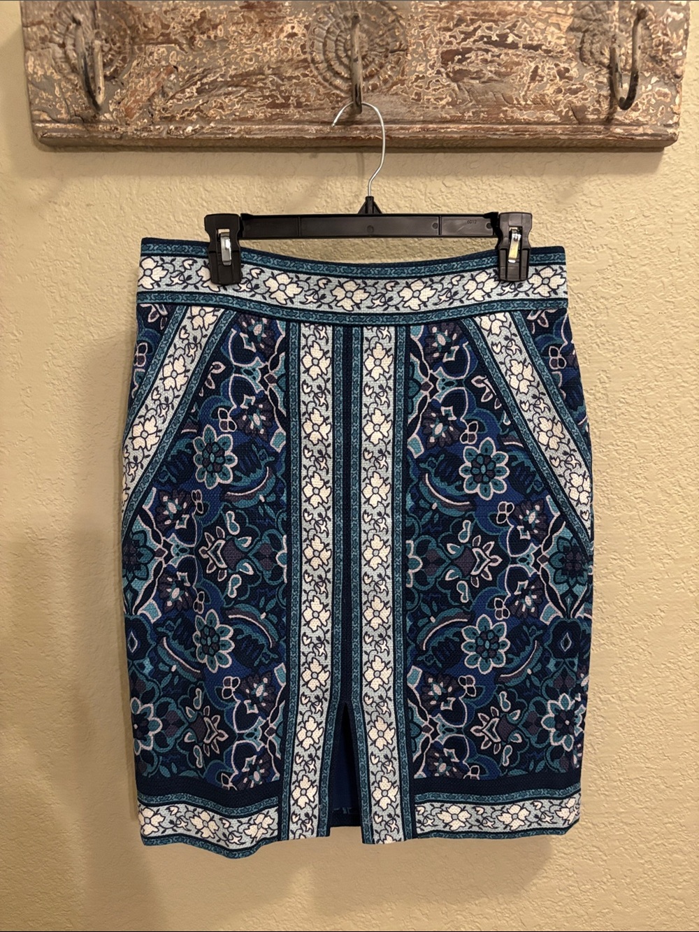 LOFT Navy and Teal Floral Pencil Skirt